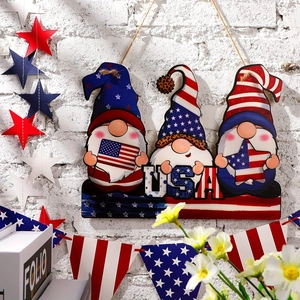 Patriotic Independence Day Gnome Wooden Hanging Sign USA Star Stripes Welcome Door Decor For 4th Of July Home Wall Decorations