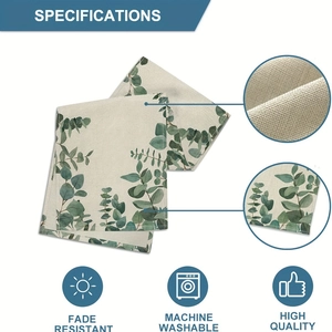 Detail of eucalyptus table runner fabric texture showing fade resistant and washable print