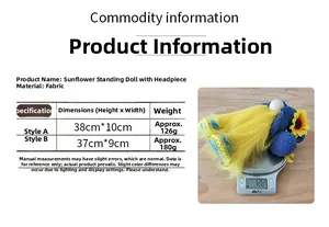 Size chart showing height and weight for two sizes of sunflower faceless gnome plush toys