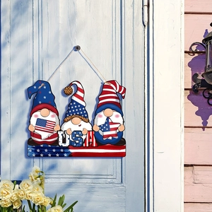 Patriotic wooden gnome welcome sign with USA lettering for Independence Day decor