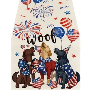 Patriotic dog table runner with fireworks and balloons for Independence Day decor