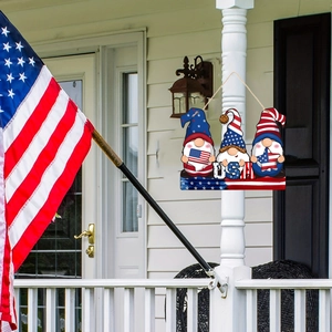 Patriotic wooden gnome door hanger with USA stars and stripes design for Fourth of July