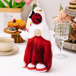 Gnome Rudolph coccinelle en peluche avec chapeau blanc et barbe rouge pour la maison