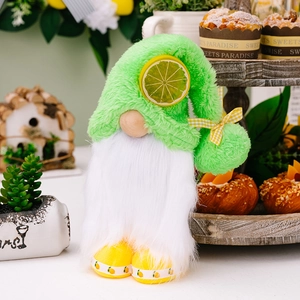 Summer lemon plush gnome doll with green hat and citrus decor for seasonal home decoration