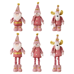 Pink Christmas plush set with Santa, Snowman and Reindeer in short and telescopic legs