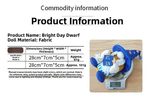 Vue détaillée des gnomes Bright Day sur balance avec dimensions et poids précis