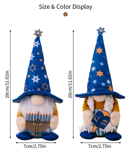 Gnome de Hanoucca avec Menora et Dreidel, chapeau bleu étoile de David, 28cm