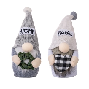 Christmas Gnome decor pair with HOME and Blessed signs, knitted hats, and festive details