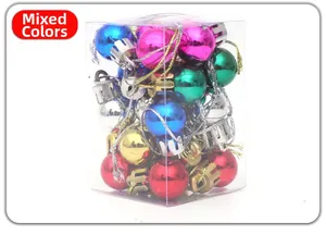 Macro shot of 2cm glossy mini Christmas ball ornaments in assorted colors with hangers