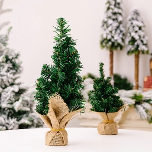 Mini 30cm desktop Christmas tree with green pine needles and natural burlap base