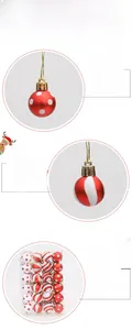Close-up of assorted red Christmas balls with glitter and stripes for tree decoration