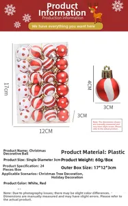 Detail view of 24 red and white 3cm mini Christmas ball ornaments with festive patterns