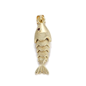 Beweglicher Fischgrätenanhänger in Gold mit rotem Edelstein für DIY-Schmuck