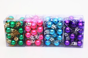 Close-up of 2cm mini Christmas balls in green, pink, blue, and purple metallic colors