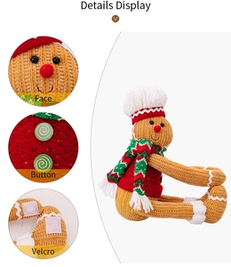 Detail display of gingerbread man curtain tie with white chef hat and velcro fasteners