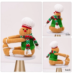 Detailed views showing the knitted texture of the gingerbread man Christmas curtain tieback
