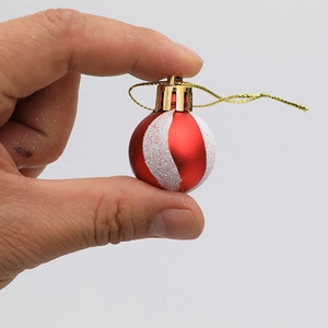 Mini red matte Christmas ball with white spiral glitter stripes and gold cap for tree hanging