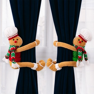 Christmas Gingerbread Man Knitted Curtain Tiebacks Chef Hat Festive Window Decoration Holiday Ornaments For Home Party
