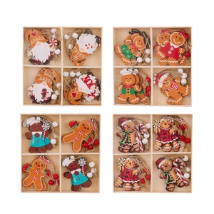 Set of creative wooden gingerbread man and gnome ornaments for Christmas tree decor
