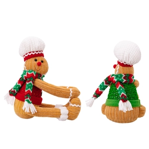 Christmas gingerbread man curtain buckle with chef hat and scarf, dual view set