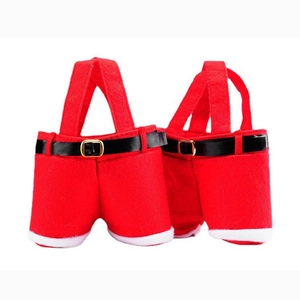 Christmas Santa Pants Gift Bags Red Wine Bottle Covers Candy Treat Bag Handbags Holiday Party Decoration Supplies