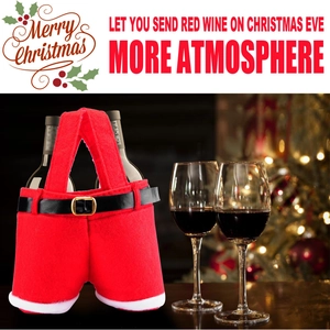 Christmas Santa pants wine bottle cover gift bag holding two bottles of red wine