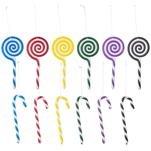 12-piece colorful Christmas lollipop and candy cane hanging ornaments set for holiday decor