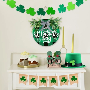 St. Patrick's Day welcome sign and clover banner set for festive home wall decoration