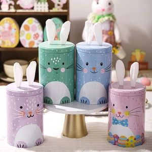 Easter Bunny Ear Tinplate Storage Can Cartoon Rabbit Metal Candy Jar Gift Box For Home Decoration Party Favor