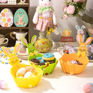 Easter felt rabbit gift baskets with cute 3D ears and bowties for holiday candy storage
