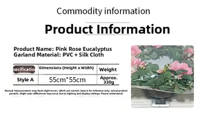 Detailed size specifications for a 55cm pink camellia and eucalyptus artificial wreath