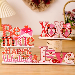 Ornements de Bureau en Bois pour la Saint-Valentin Enseigne Lettres Love XOXO Be Mine Cœur Flamant pour Décoration de Table