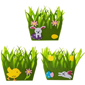 Felt Easter grass storage baskets with cute bunny chick and egg decorations