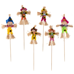 6er-Set Thanksgiving-Vogelscheuchen-Gartenstecker aus Holz mit Sonnenblumen-Details
