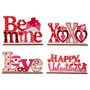 Lot de 4 décorations de table en bois pour la Saint-Valentin avec motifs Love et XOXO