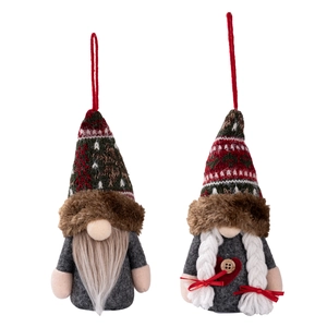Hängende Weihnachtsgnome mit LED-Licht, Strickmützen und grauen Filzdetails