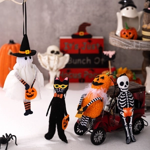Set decorazioni Halloween in peluche con fantasma, gatto nero, zucca e scheletro