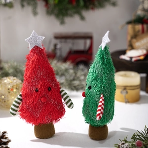 Charming red and green plush Christmas tree desktop decorations with star toppers