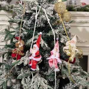 Climbing Santa Claus Rope Hanging Ornament Resin Christmas Figurine For Tree Wall Decor Pink Gold Plated Holiday Party Decoration