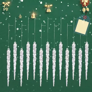 Lot de 12 décorations de Noël en forme de stalactites en acrylique transparent, 13 cm