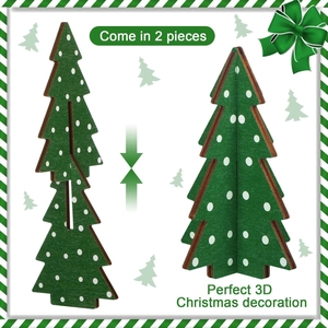 Detail of 3D wooden Christmas tree assembly with green finish and white polka dots