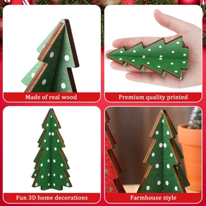 Detailed 3D wooden Christmas tree ornament with green paint and white polka dots