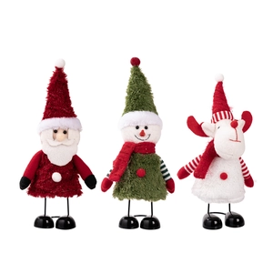 Three-piece set of Santa Claus, snowman and reindeer Christmas figurines on metal bases