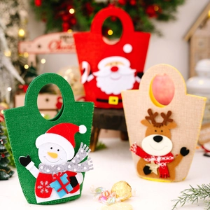 Cartoon Christmas Gift Bag Santa Claus Snowman Reindeer Felt Tote Candy Pouch For Kids Xmas Party Decoration Apple Packaging
