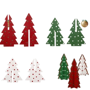DIY wooden Christmas tree table decoration with laser-cut patterns in red, green and white
