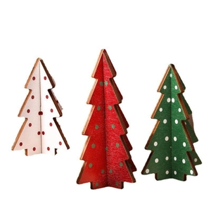 Set di tre alberi di Natale 3D in legno con motivi a pois per decorazioni festive