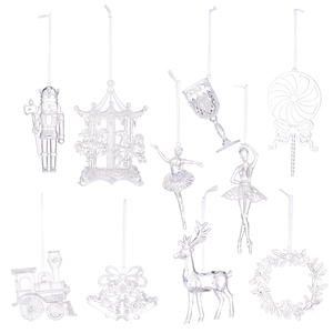 9-teiliges Set transparenter Weihnachtsanhänger aus Acryl mit verschiedenen Motiven