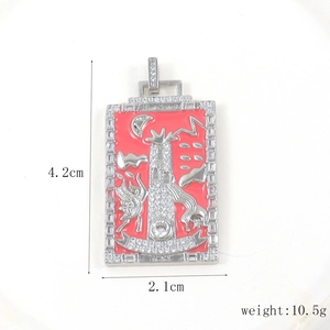 Detail view of The Tower tarot pendant with pink enamel and sparkling zircon borders