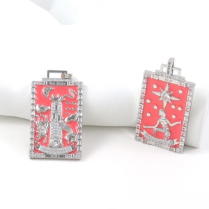 Retro tarot pendant necklaces featuring The Tower and The Star with red enamel and crystals