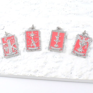 Mysterious Tarot Card Pendant For Women Copper Zirconia Inlaid Red Enamel Retro The Tower Star Hanged Man Devil Necklace Accessory